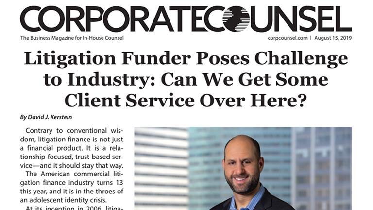 Corporate Counsel Headline: Litigation Funder Challenges the Industry.
